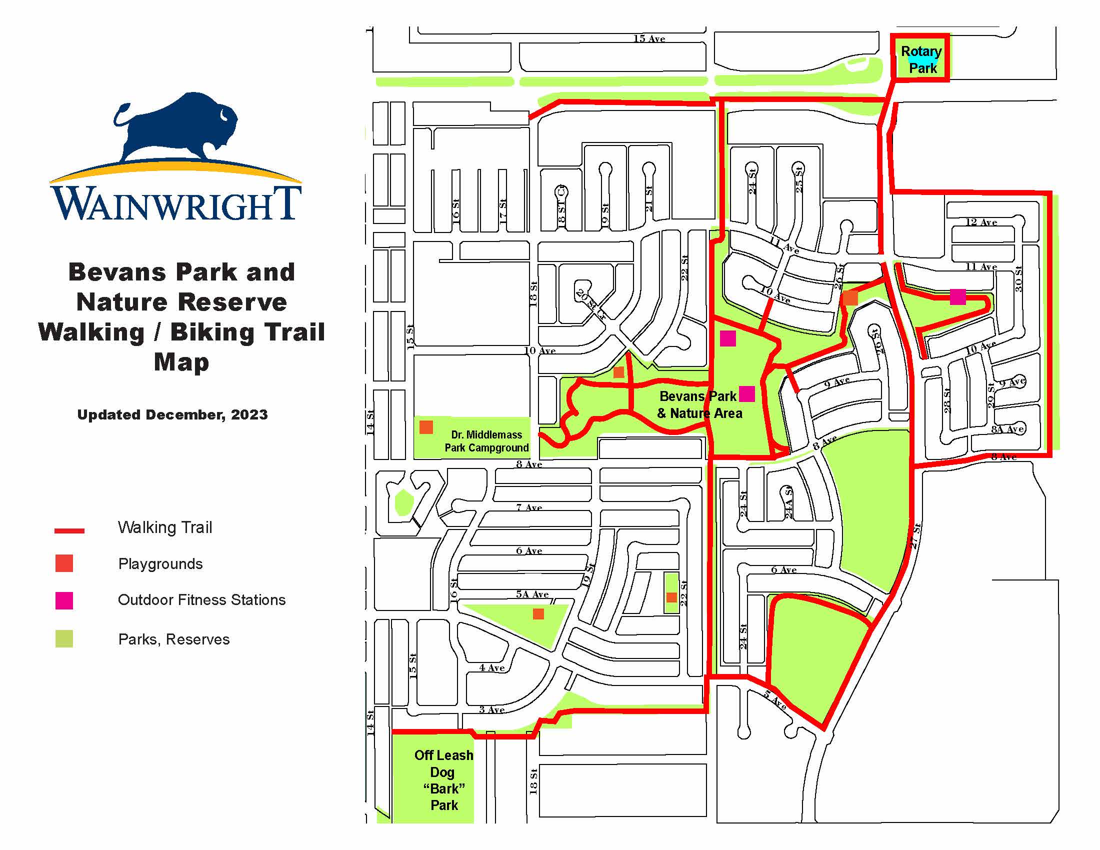 Bevans Park and Nature Reserve Walking and Biking Trail Map